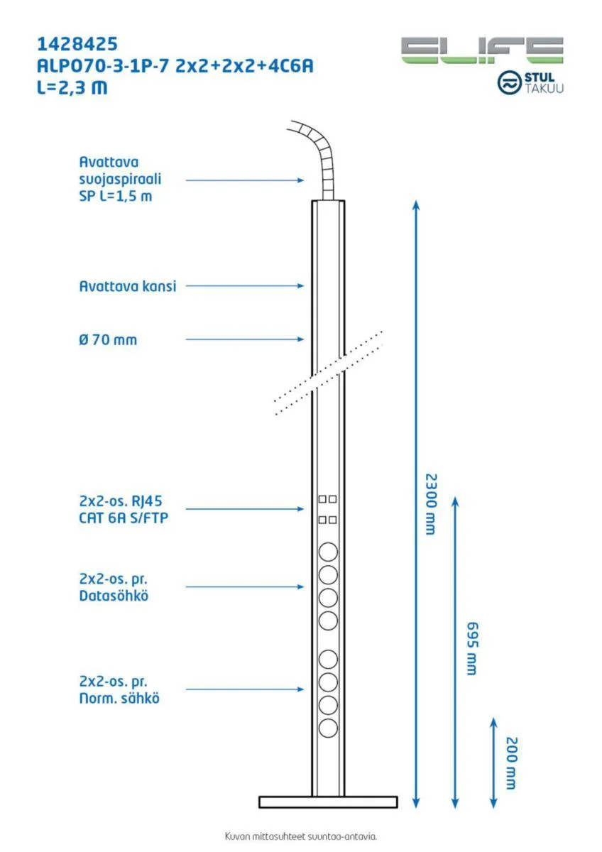 Pistorasiapylväs Elife Alpo70-3-1P-7 2X2+2X2+4C6A