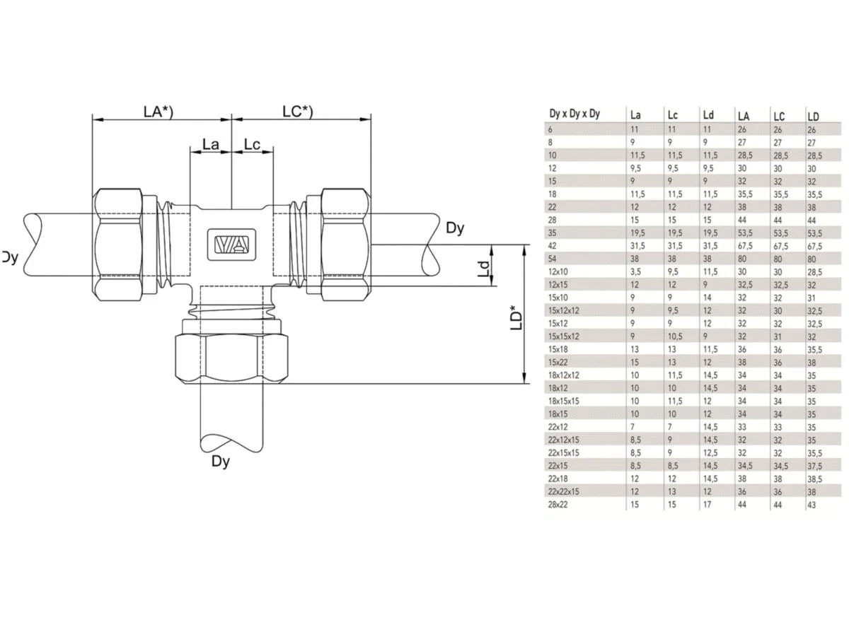 Puserrus T-Liitin Vatette 22 Mm (0371100)
