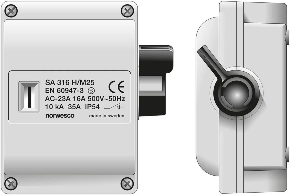 Turvakytkin Vipu Norwesco Sa316H/M25 3X16A+Ap 7.5Kw Ip54