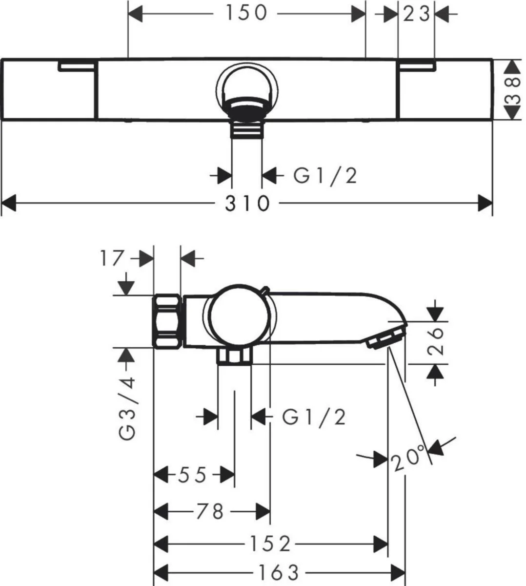 Amme-/Suihkutermostaatti Hg Ecostat Fine Nordic Kromi